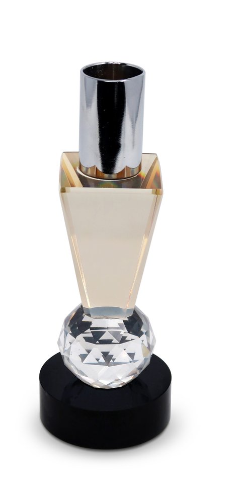 6" Silver Amber Clear And Black Faceted Crystal Tabletop Taper Candlestick HomeRoots