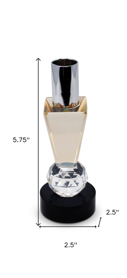 6" Silver Amber Clear And Black Faceted Crystal Tabletop Taper Candlestick HomeRoots