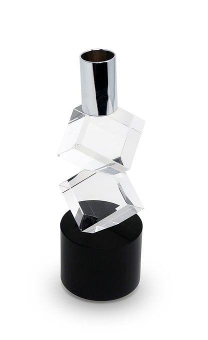 8" Silver Clear And Black Faceted Crystal Tabletop Taper Candlestick HomeRoots