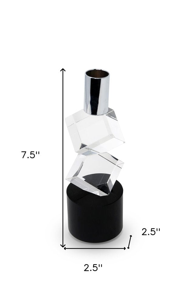 8" Silver Clear And Black Faceted Crystal Tabletop Taper Candlestick HomeRoots