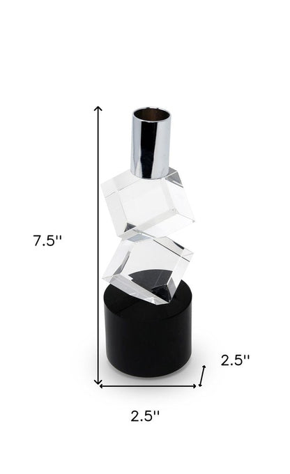 8" Silver Clear And Black Faceted Crystal Tabletop Taper Candlestick HomeRoots