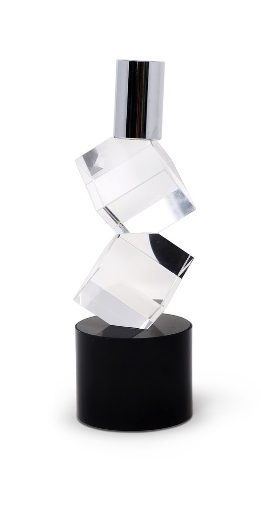 8" Silver Clear And Black Faceted Crystal Tabletop Taper Candlestick HomeRoots