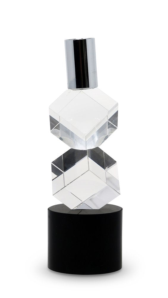 8" Silver Clear And Black Faceted Crystal Tabletop Taper Candlestick HomeRoots
