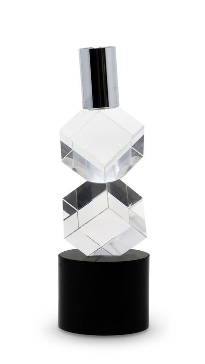 8" Silver Clear And Black Faceted Crystal Tabletop Taper Candlestick HomeRoots