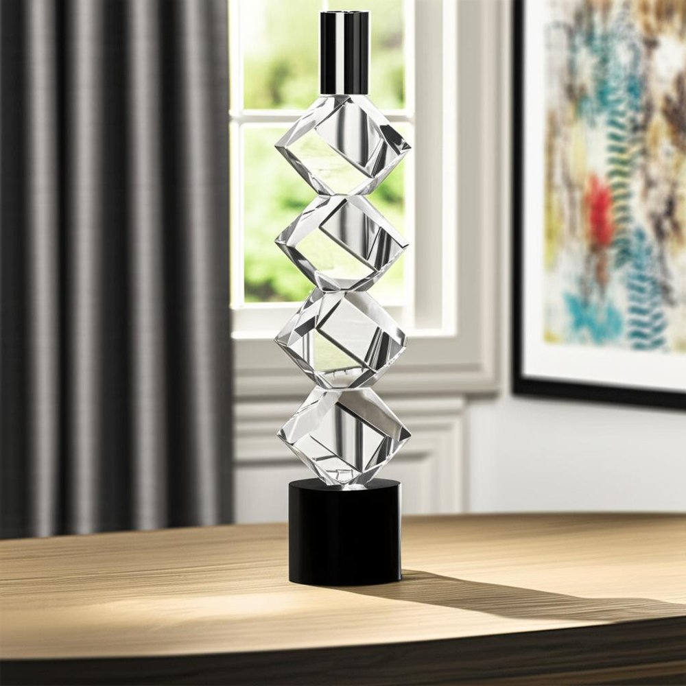 11" Silver Clear And Black Crystal Tabletop Taper Candlestick HomeRoots