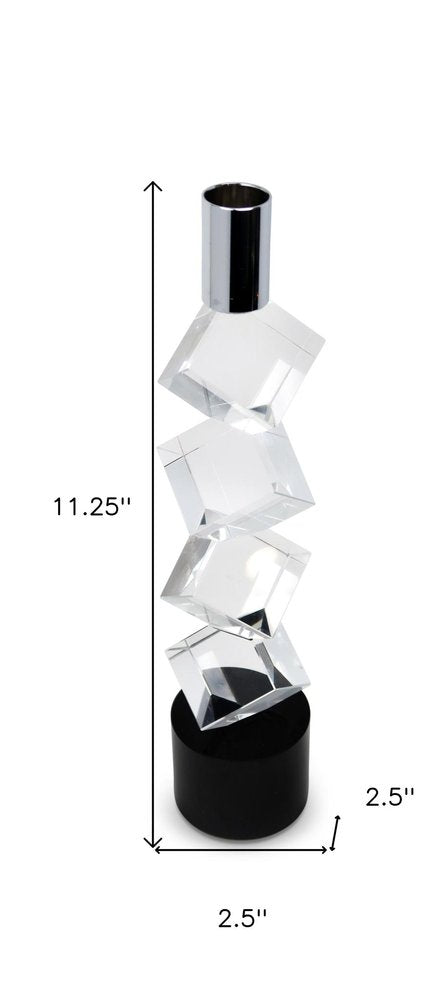 11" Silver Clear And Black Crystal Tabletop Taper Candlestick HomeRoots