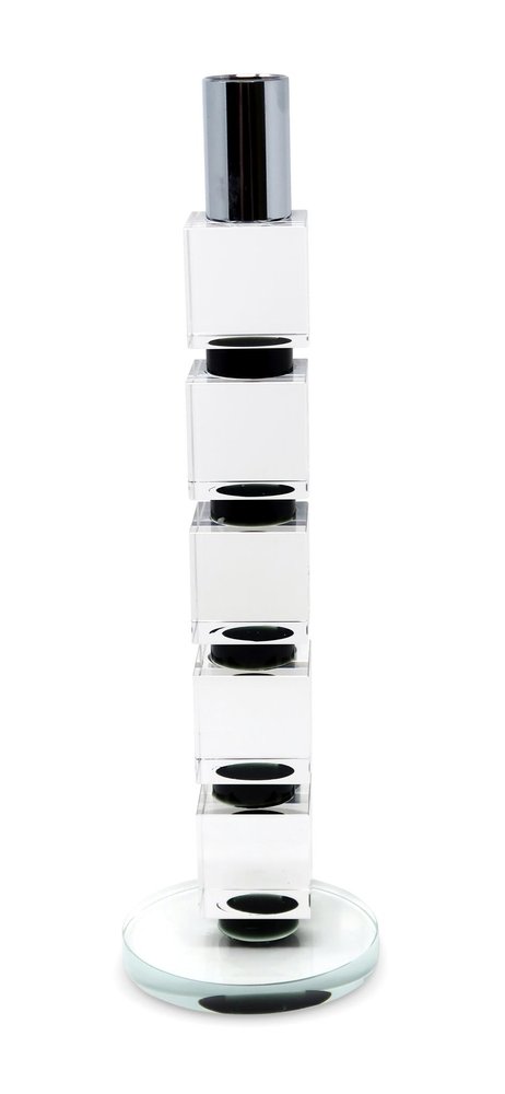 11" Silver Clear And Black Geo Crystal Tabletop Taper Candlestick HomeRoots