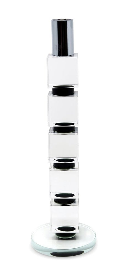 11" Silver Clear And Black Geo Crystal Tabletop Taper Candlestick HomeRoots