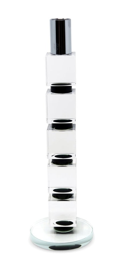 11" Silver Clear And Black Geo Crystal Tabletop Taper Candlestick HomeRoots