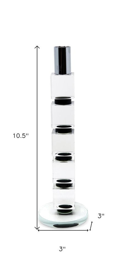 11" Silver Clear And Black Geo Crystal Tabletop Taper Candlestick HomeRoots