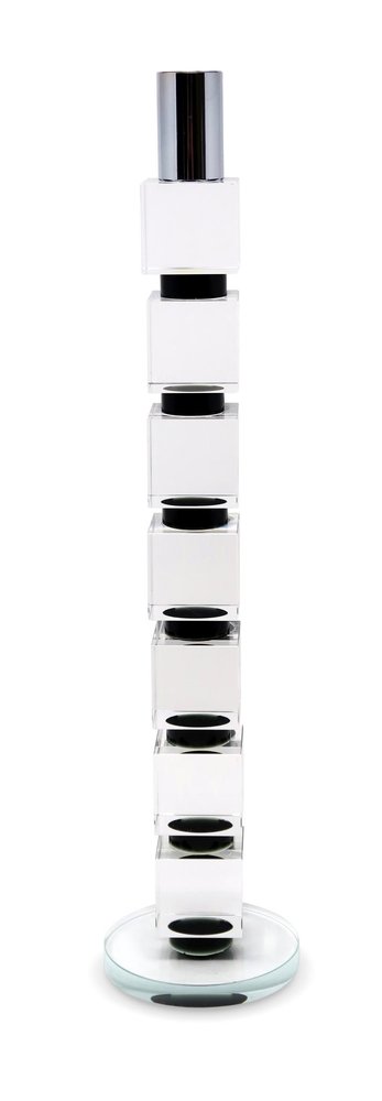 15" Silver Clear And Black Crystal Tabletop Taper Candlestick HomeRoots