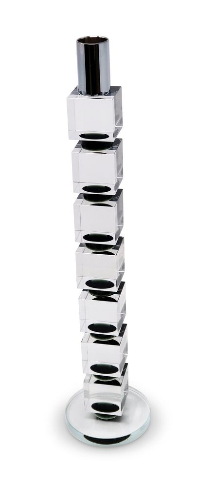 15" Silver Clear And Black Crystal Tabletop Taper Candlestick HomeRoots