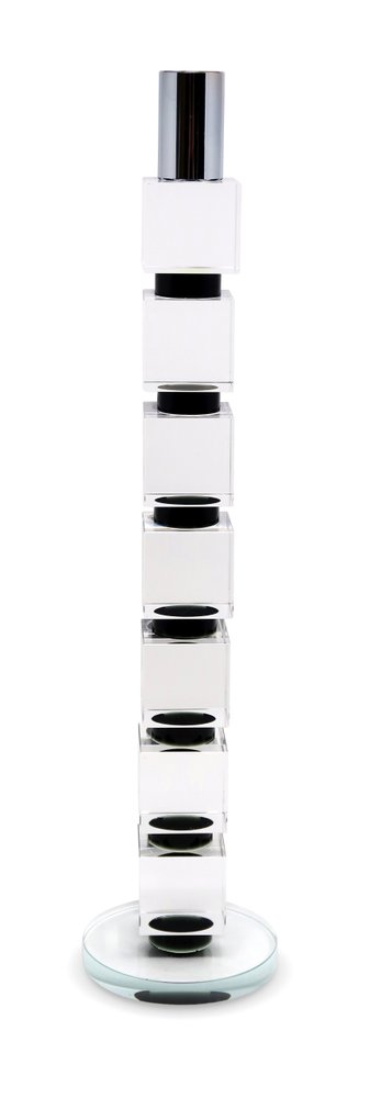 15" Silver Clear And Black Crystal Tabletop Taper Candlestick HomeRoots