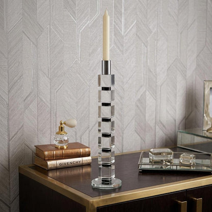 15" Silver Clear And Black Crystal Tabletop Taper Candlestick HomeRoots