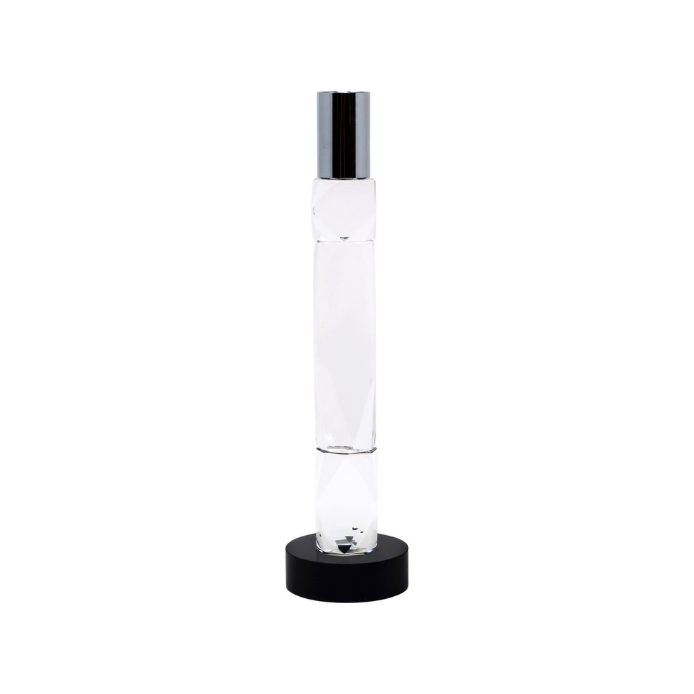 10" Silver Clear And Black Faceted Crystal Tabletop Taper Candlestick HomeRoots