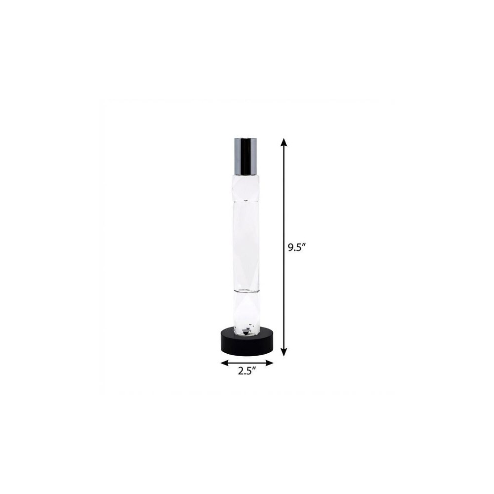 10" Silver Clear And Black Faceted Crystal Tabletop Taper Candlestick HomeRoots