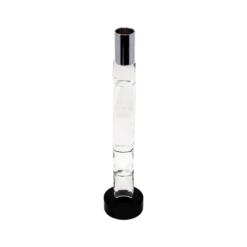 11" Silver Clear And Black Crystal Tabletop Taper Candlestick HomeRoots