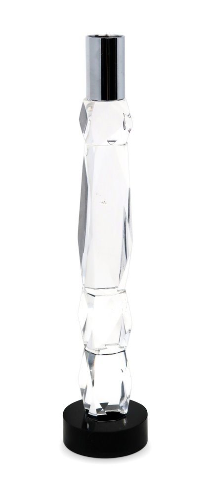11" Silver Clear And Black Crystal Tabletop Taper Candlestick HomeRoots
