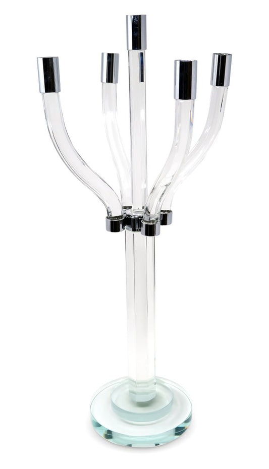 20" Clear And Silver Crystal Tabletop Contempo Candelabra Candle Holder HomeRoots