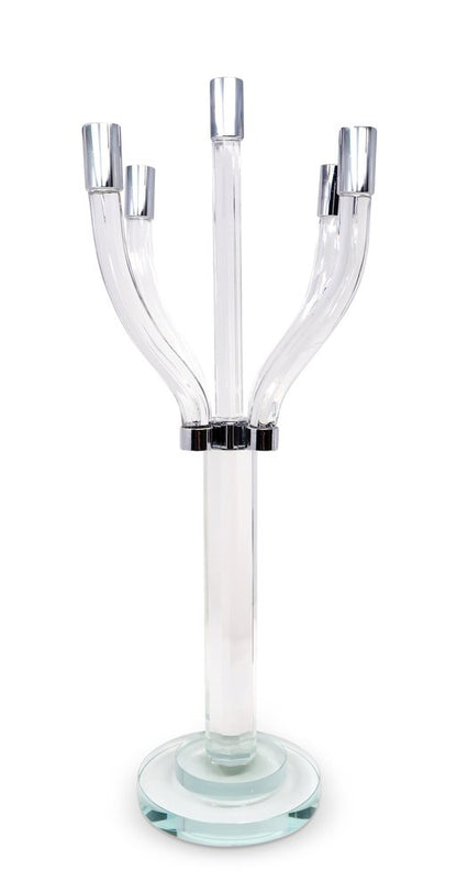 20" Clear And Silver Crystal Tabletop Contempo Candelabra Candle Holder HomeRoots