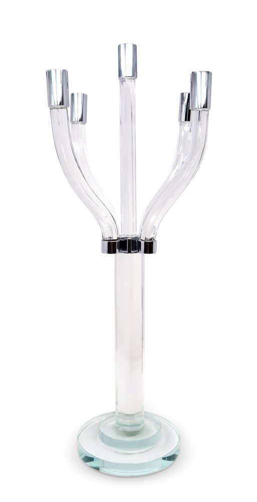 20" Clear And Silver Crystal Tabletop Contempo Candelabra Candle Holder HomeRoots