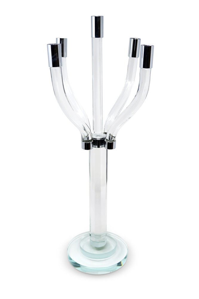 20" Clear And Silver Crystal Tabletop Contempo Candelabra Candle Holder HomeRoots
