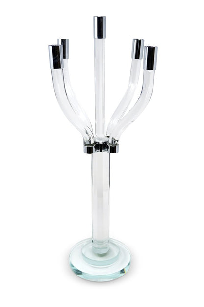 20" Clear And Silver Crystal Tabletop Contempo Candelabra Candle Holder HomeRoots