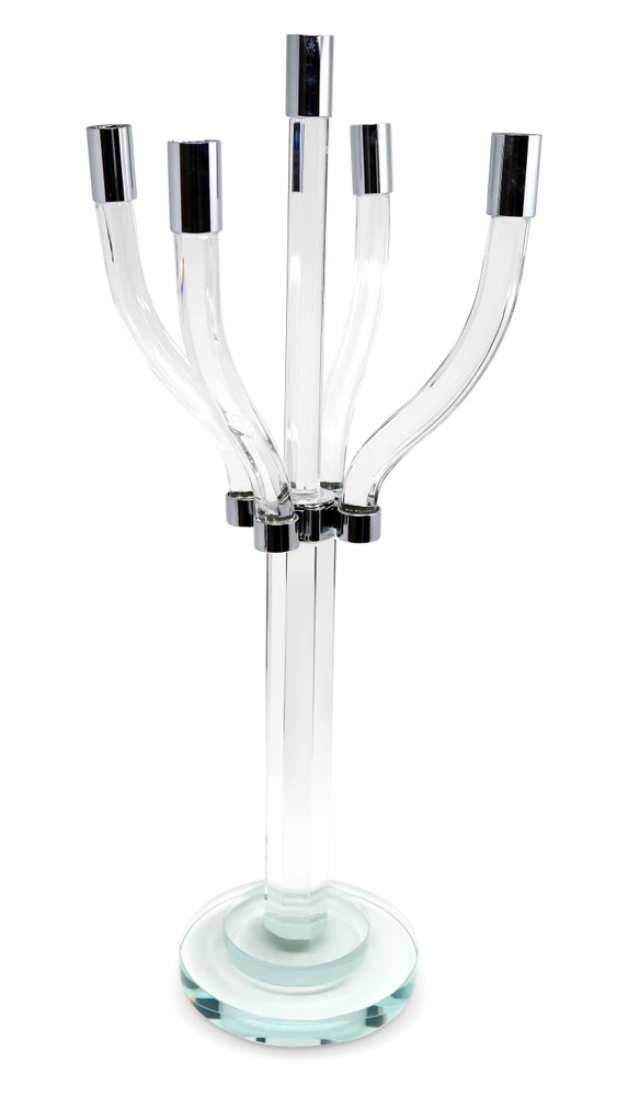 20" Clear And Silver Crystal Tabletop Contempo Candelabra Candle Holder HomeRoots