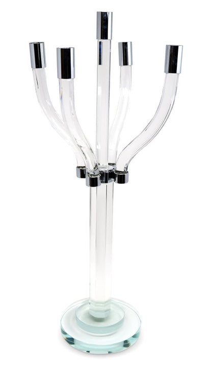 20" Clear And Silver Crystal Tabletop Contempo Candelabra Candle Holder HomeRoots