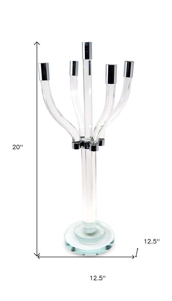 20" Clear And Silver Crystal Tabletop Contempo Candelabra Candle Holder HomeRoots