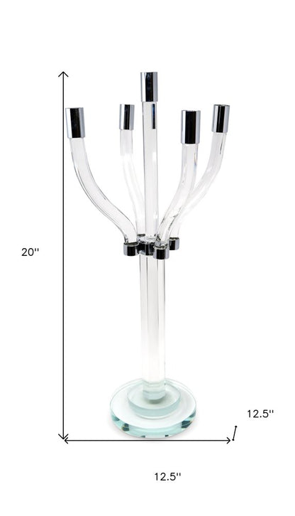 20" Clear And Silver Crystal Tabletop Contempo Candelabra Candle Holder HomeRoots