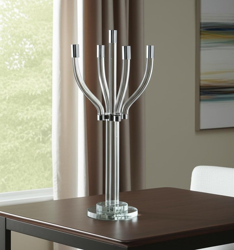20" Clear And Silver Crystal Tabletop Contempo Candelabra Candle Holder HomeRoots