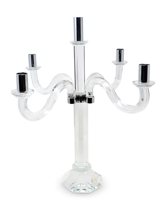 20" Clear And Silver Crystal Tabletop Candelabra Candle Holder HomeRoots