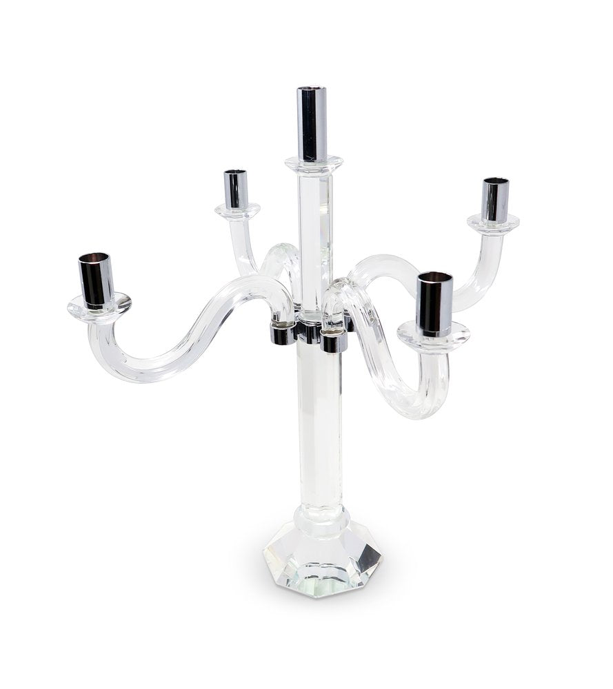 20" Clear And Silver Crystal Tabletop Candelabra Candle Holder HomeRoots
