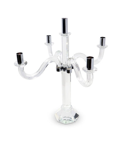 20" Clear And Silver Crystal Tabletop Candelabra Candle Holder HomeRoots