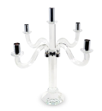 20" Clear And Silver Crystal Tabletop Candelabra Candle Holder HomeRoots