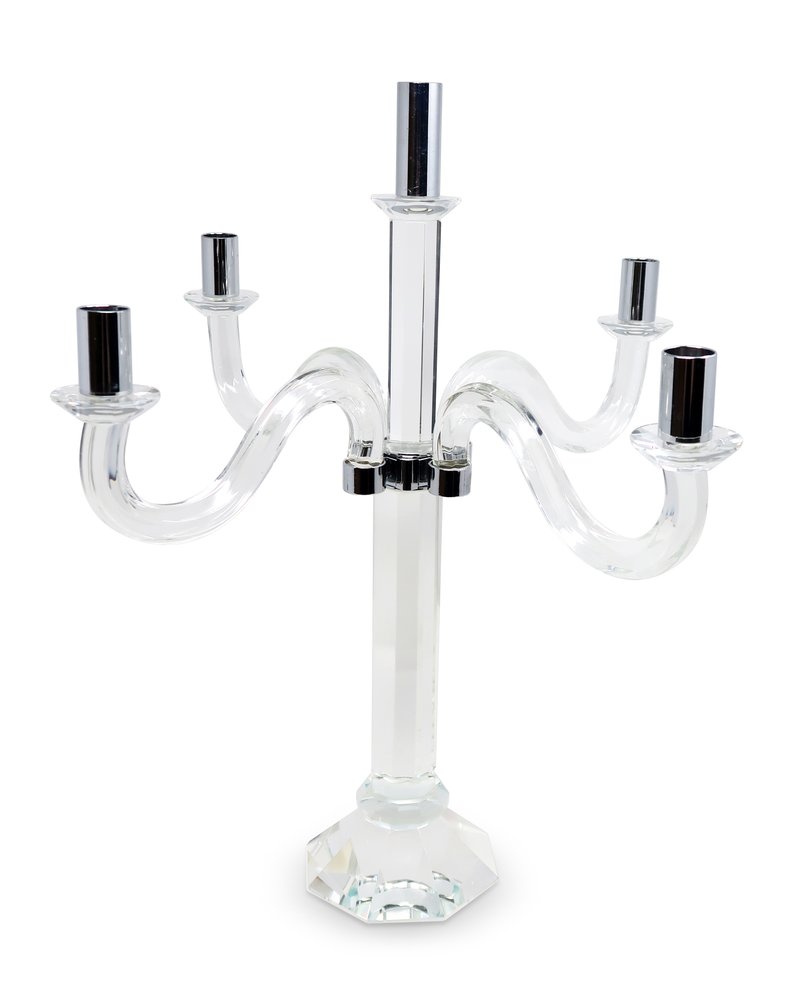 20" Clear And Silver Crystal Tabletop Candelabra Candle Holder HomeRoots