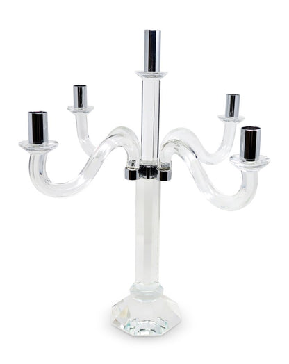 20" Clear And Silver Crystal Tabletop Candelabra Candle Holder HomeRoots