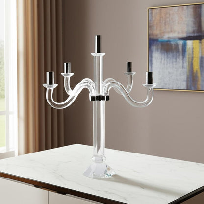 20" Clear And Silver Crystal Tabletop Candelabra Candle Holder HomeRoots