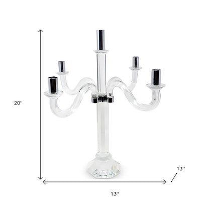 20" Clear And Silver Crystal Tabletop Candelabra Candle Holder HomeRoots