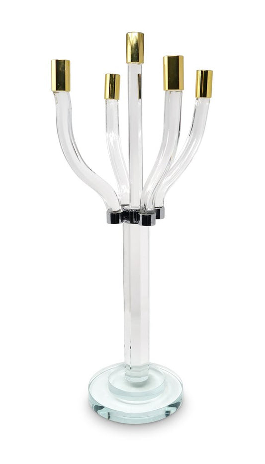 20" Clear Gold And Silver Crystal Tabletop Candelabra Candle Holder HomeRoots