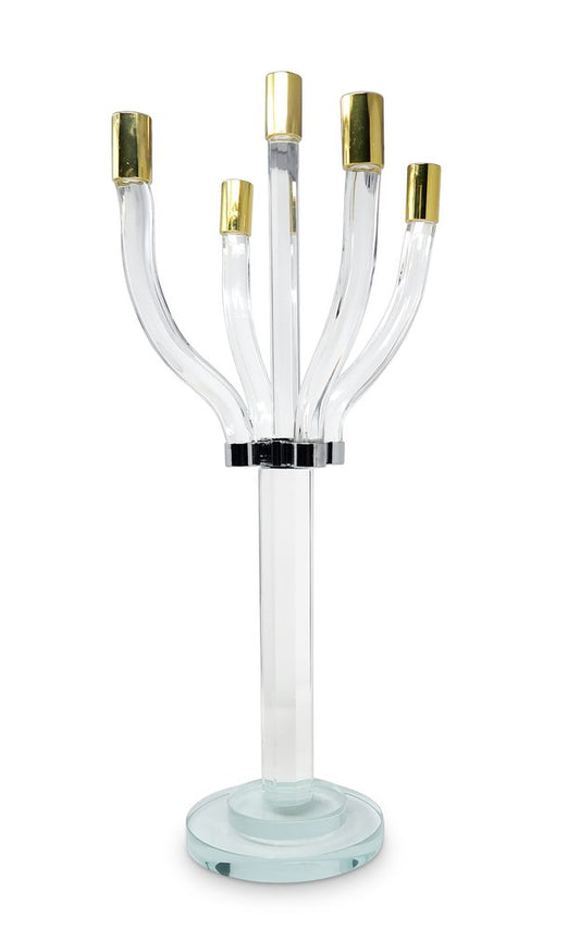 20" Clear Gold And Silver Crystal Tabletop Candelabra Candle Holder HomeRoots