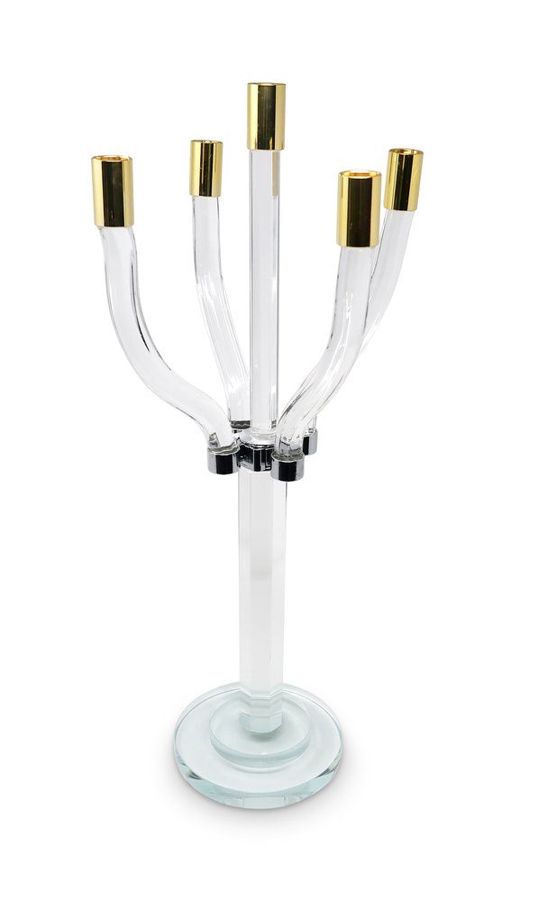 20" Clear Gold And Silver Crystal Tabletop Candelabra Candle Holder HomeRoots
