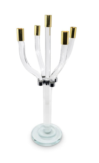 20" Clear Gold And Silver Crystal Tabletop Candelabra Candle Holder HomeRoots