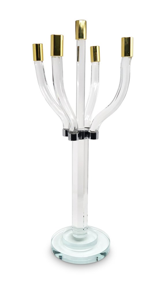 20" Clear Gold And Silver Crystal Tabletop Candelabra Candle Holder HomeRoots