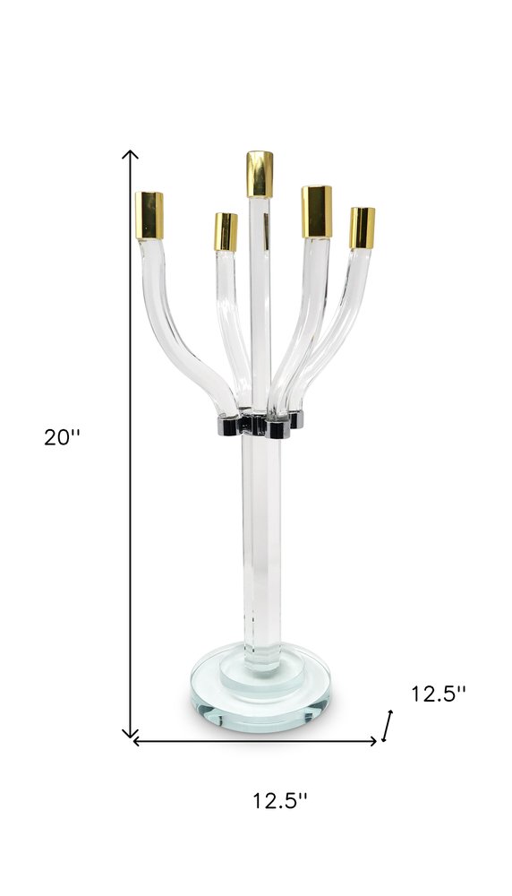 20" Clear Gold And Silver Crystal Tabletop Candelabra Candle Holder HomeRoots