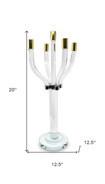 20" Clear Gold And Silver Crystal Tabletop Candelabra Candle Holder HomeRoots