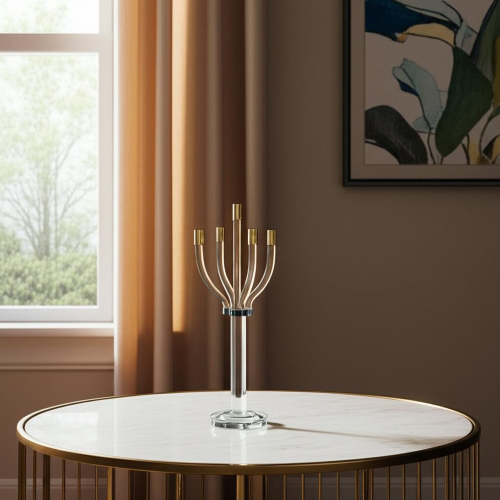 20" Clear Gold And Silver Crystal Tabletop Candelabra Candle Holder HomeRoots
