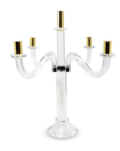 20" Clear Silver And Gold Crystal Tabletop Candelabra Candle Holder HomeRoots