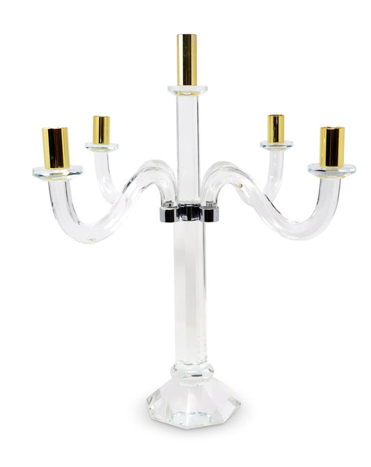 20" Clear Silver And Gold Crystal Tabletop Candelabra Candle Holder HomeRoots